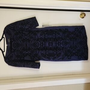 NWT Tahari Arthur S. Levine Navy and Black Embossed Pattern Sheath Dress Size 12